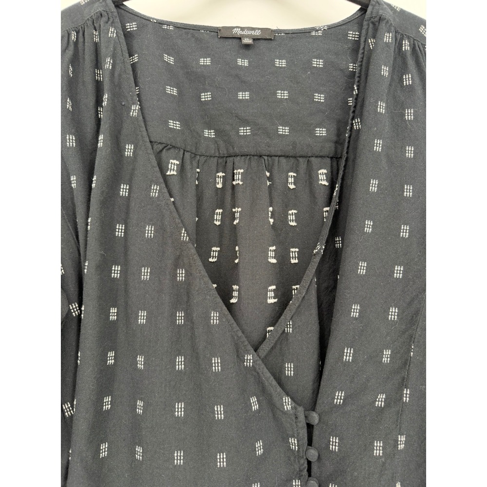 100% Cotton Madewell Black Dobby Dash Button Front V-Neck Wrap Blouse Top XL - Picture 8 of 11